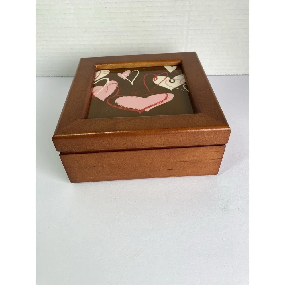 Keepsake Trinket Cherry Wooden Hinged Box Tile Top‎